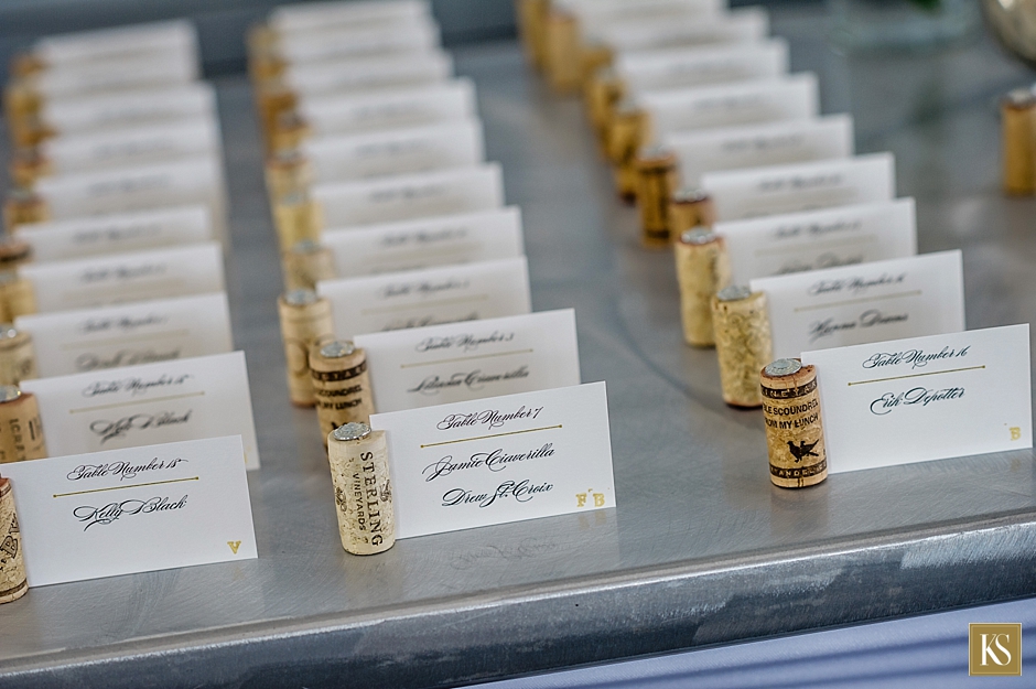 Waterview Loft Wedding Reception, Detroit Wedding Venues, Wine Cork Placecards